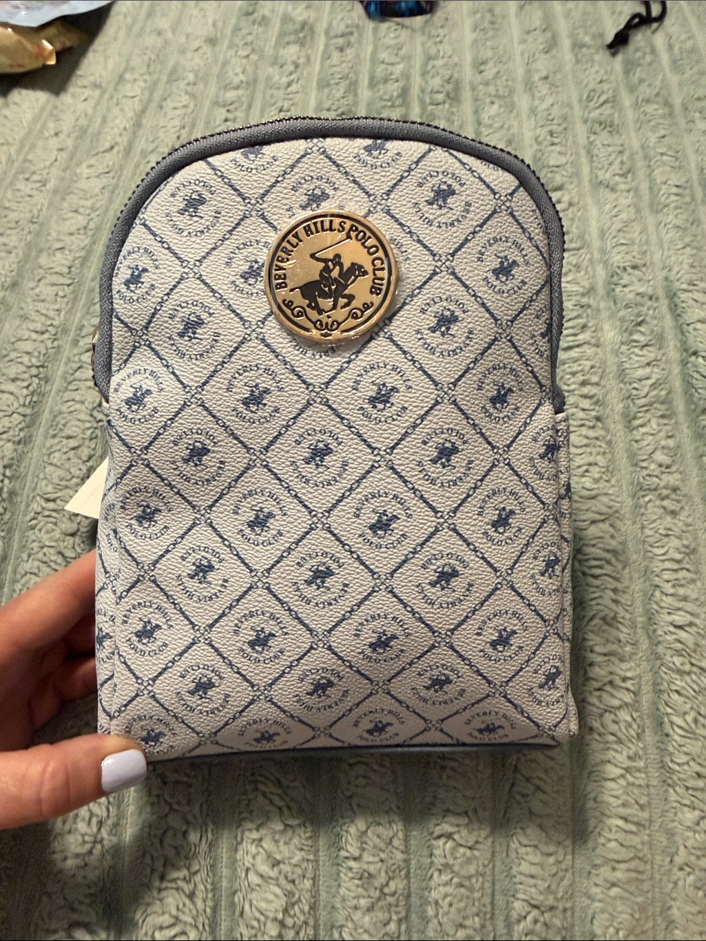 Beverly Hills Polo Club Light Blue & Navy Monogram Pouch